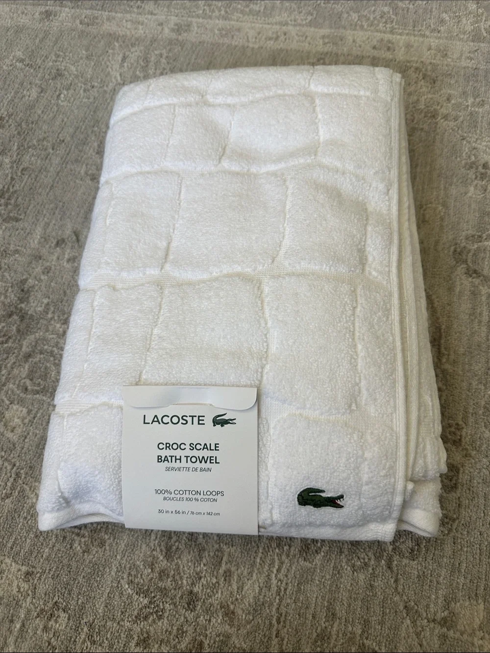 Lacoste Home Heritage Croc Scale Cotton White Bath Towel, 30